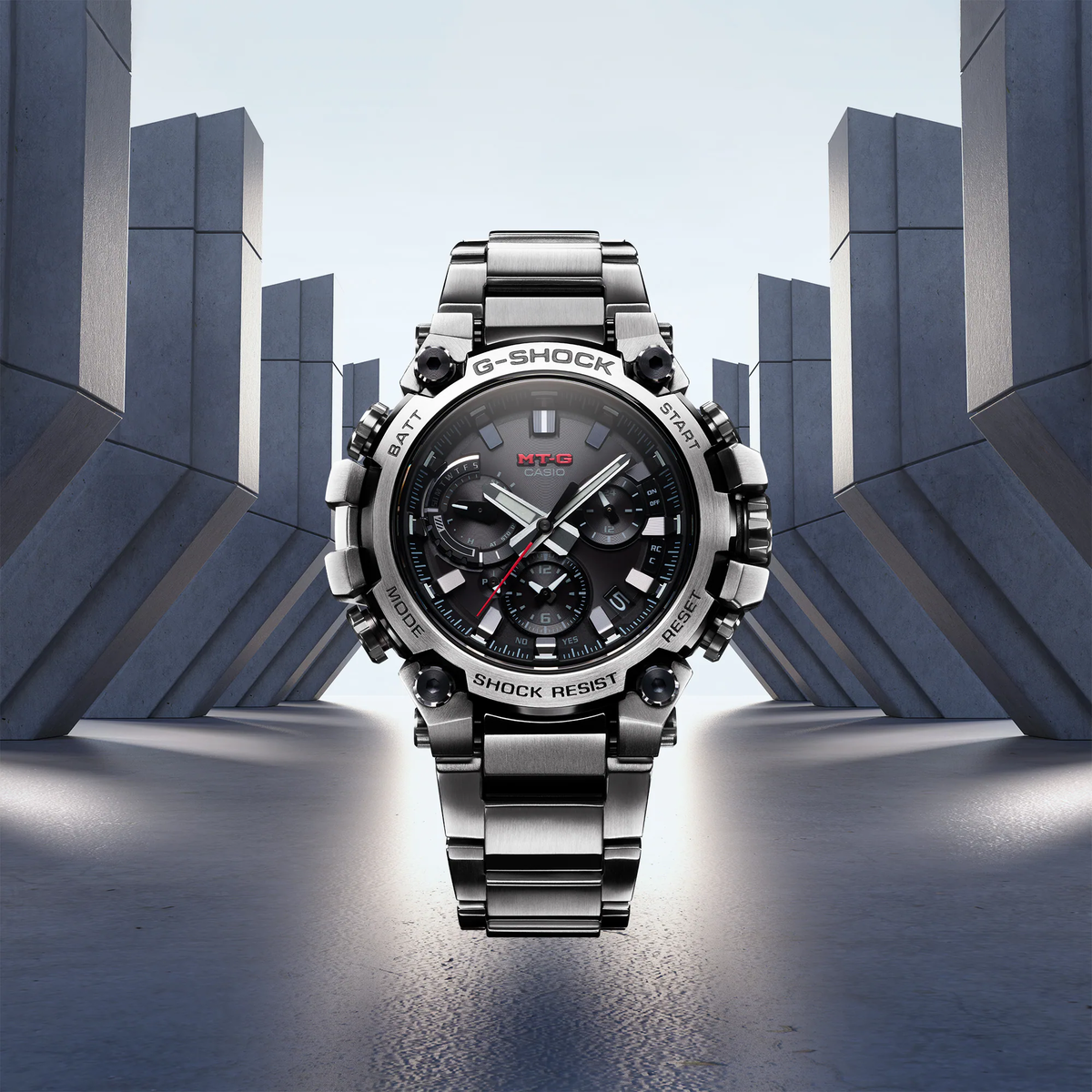 Casio G-Shock with stainless steel strap and steel bezel MTG-B3000D-1ADR