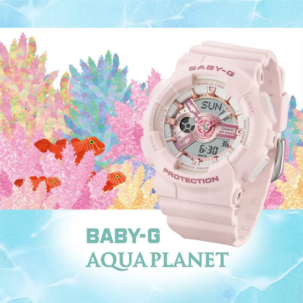 BABY-G Women's Watch Aqua Planet Collaboration Analog-Digital - BA-110AQ-4ADR