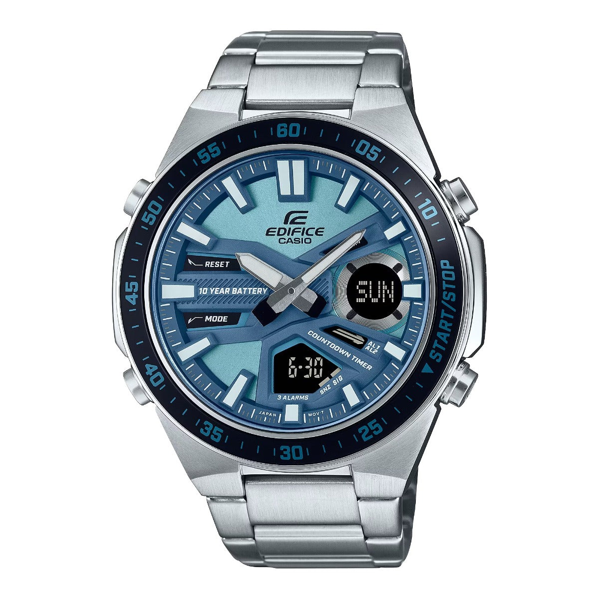 Edifice Men's Watch Silver Analog-Digital Stainless Steel Strap Blue Dial - EFV-C110D-2AVDF